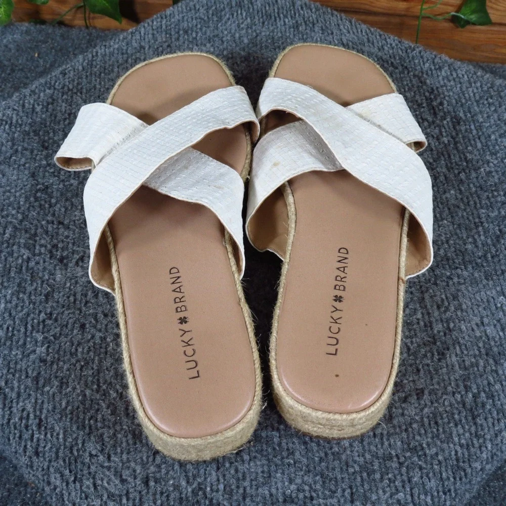 Lucky Brand Gayte Womens Espadrille Platform Slide Sandals 7.5M Summer White